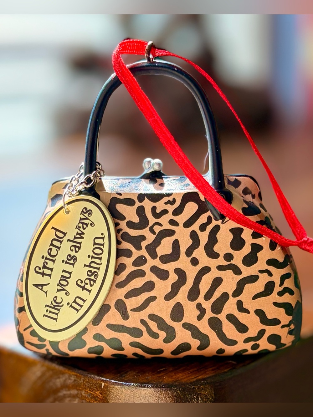 Leopard Print Mini Handbag Fashion Ornament in Tan and Black